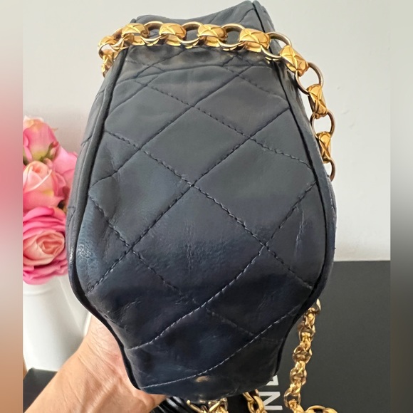 Authentic Chanel Navy Blue Small Camera Bag w/ 24k gold-plated bijoux chain - Picture 6 of 9